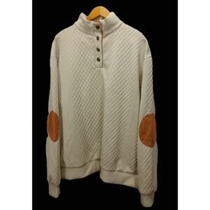 Classic Mens Pullover Sweater/Quarter Buttoned/Faux Leather/Retro/Preppy/Size XL